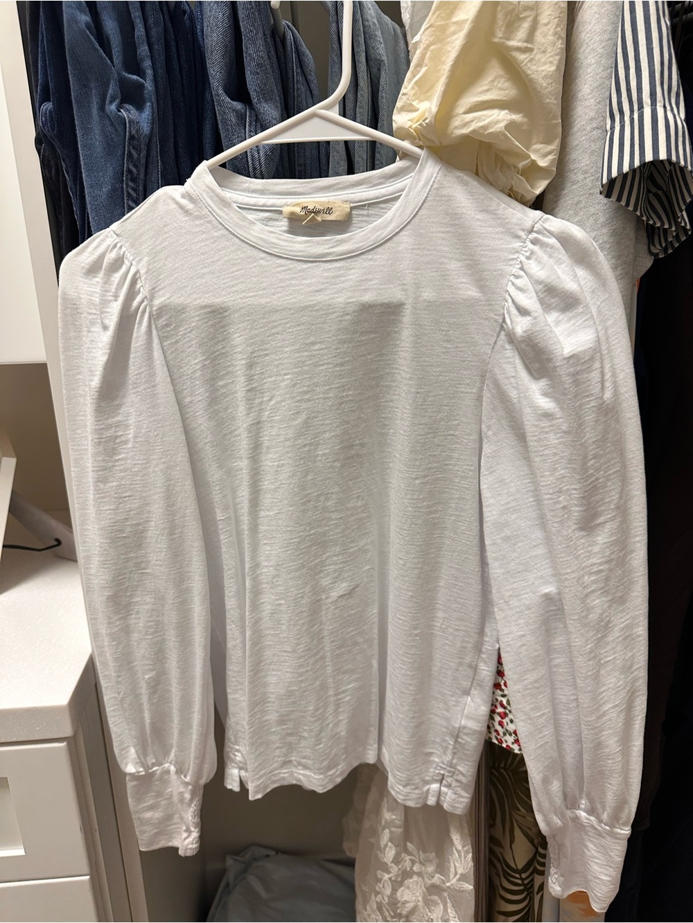 Madewell White Puff-Sleeve Long Sleeve Tee